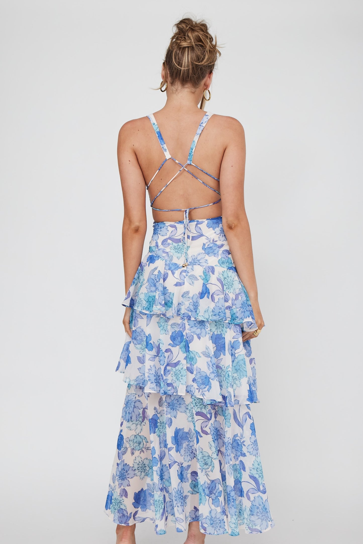 Frida Tiered Maxi Dress Floral Blue