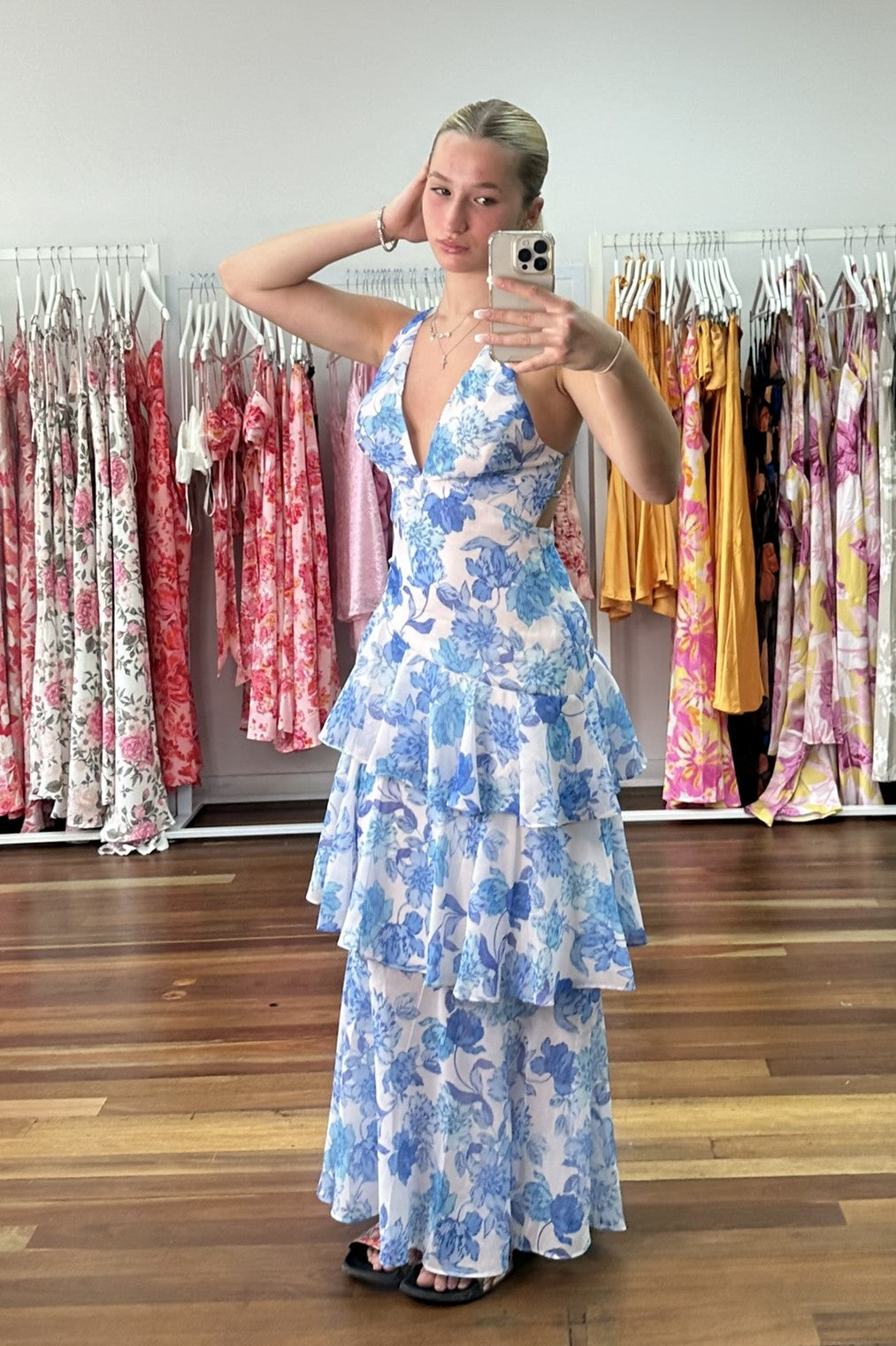 Frida Tiered Maxi Dress Floral Blue