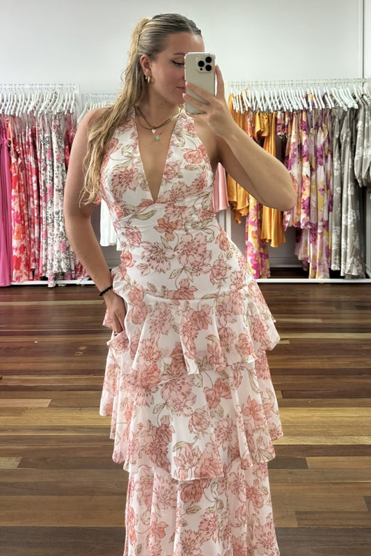 Frida Tiered Maxi Dress Floral Peach