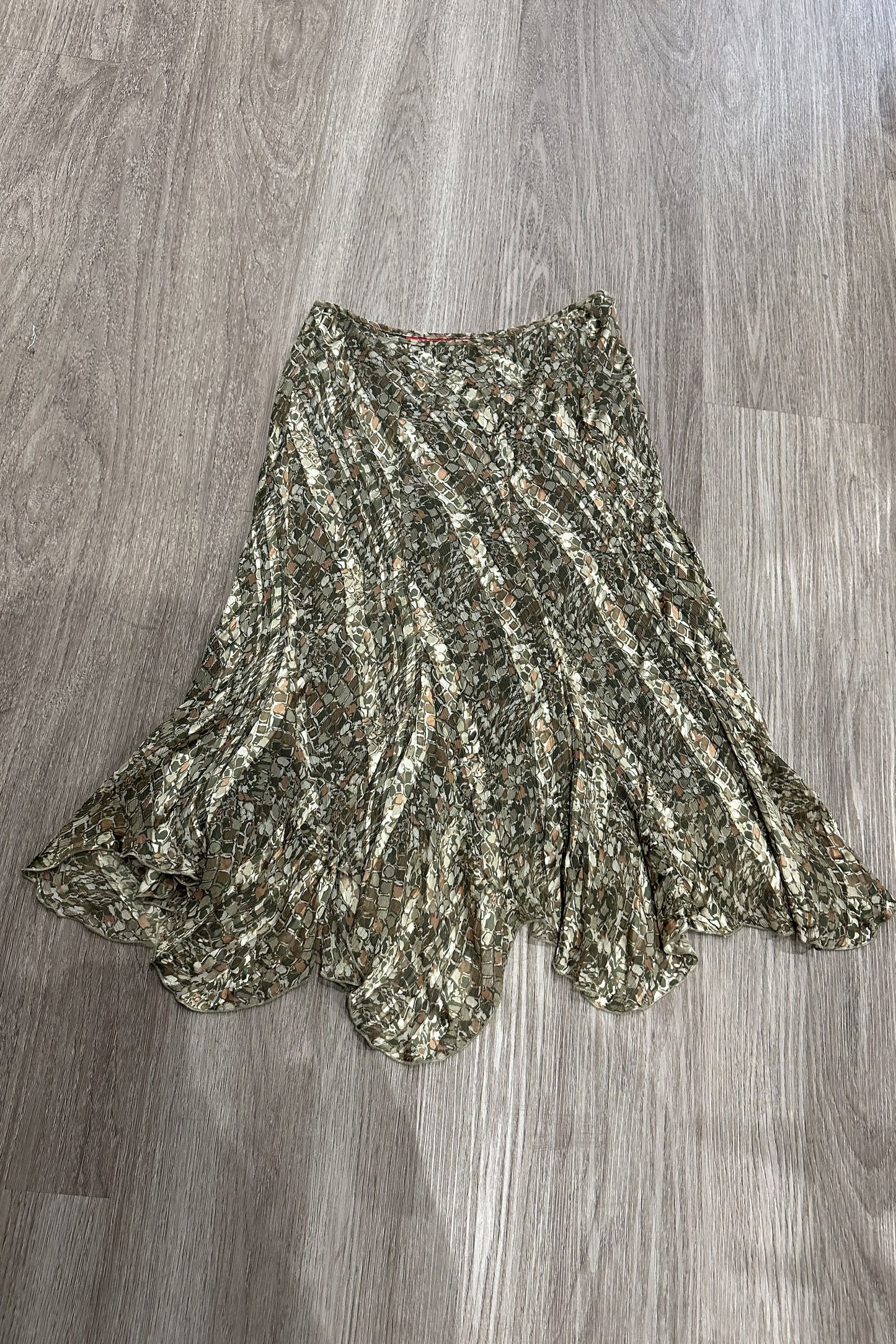 Vintage Anne Klein Colourful Handkerchief-hem Maxi Skirt Green