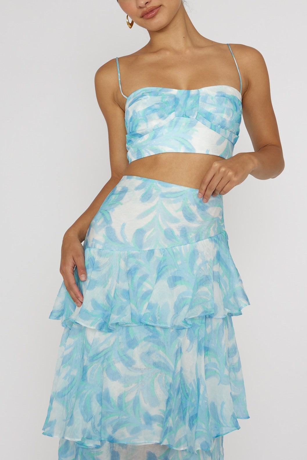 Gigi Tiered Floral Maxi Skirt Blue