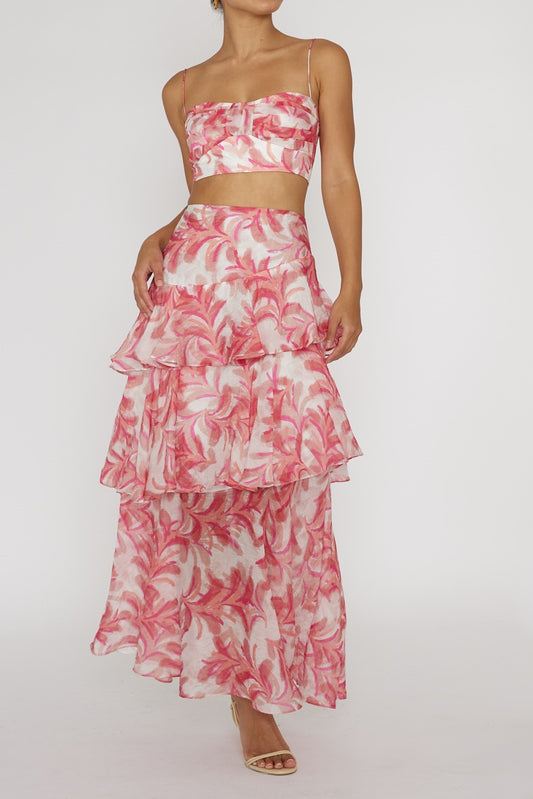 Gigi Tiered Floral Maxi Skirt Pink