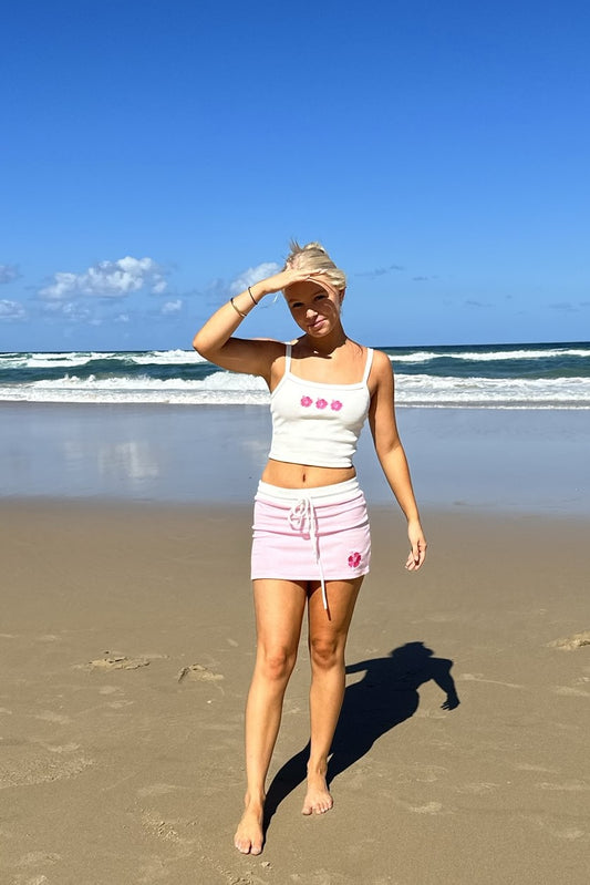 Hibiscus Crop Tank Top White