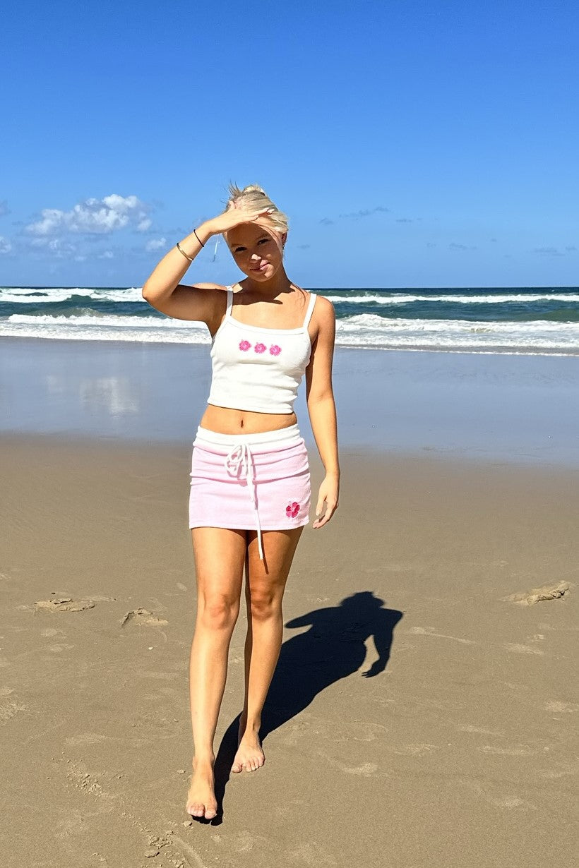 Hibiscus Crop Tank Top White