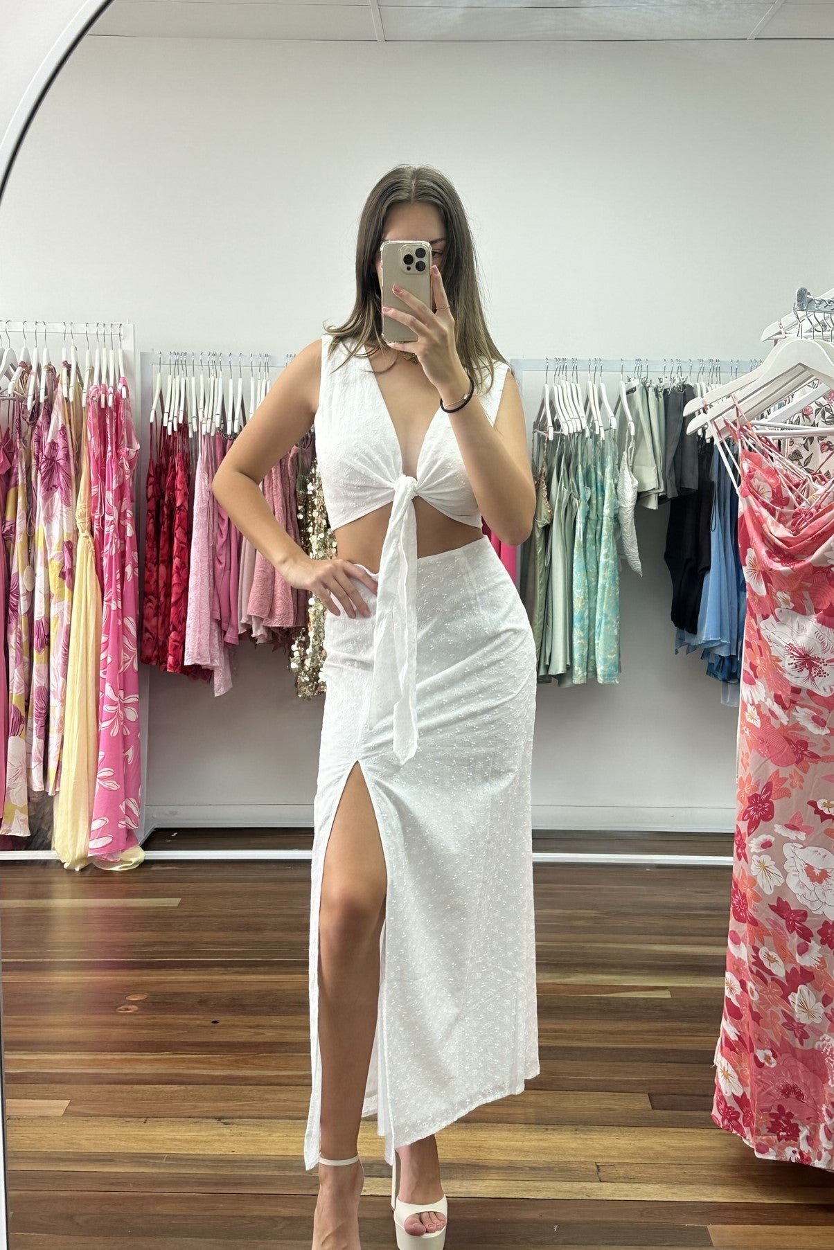 Kenzie Broderie Anglaise Split Maxi Skirt White