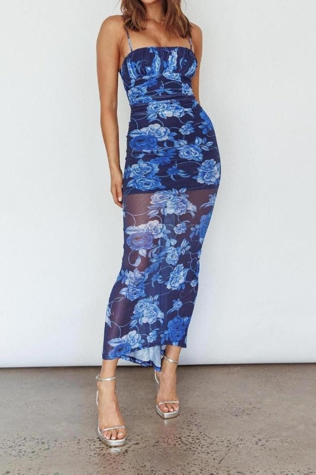 Keyla Maxi Dress Mesh Floral Blue | Maddy By Design – Maddy by Design