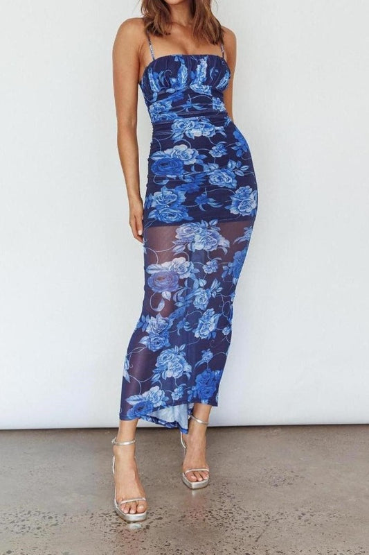 Keyla Maxi Dress Mesh Floral Blue