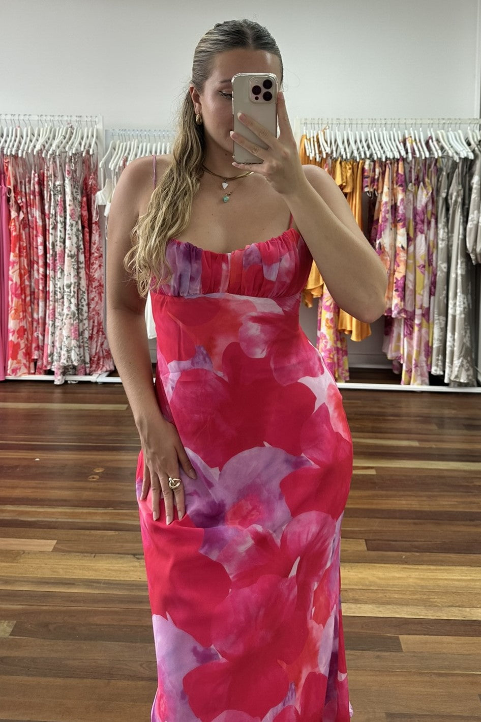 Kyla Shirred Bust Maxi Dress Pink