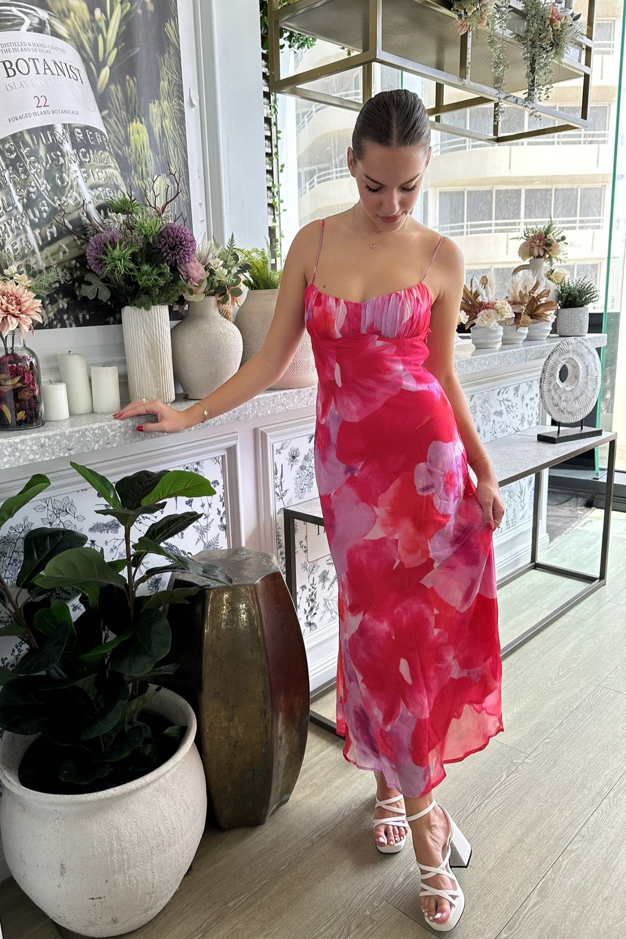 Kyla Shirred Bust Maxi Dress Pink