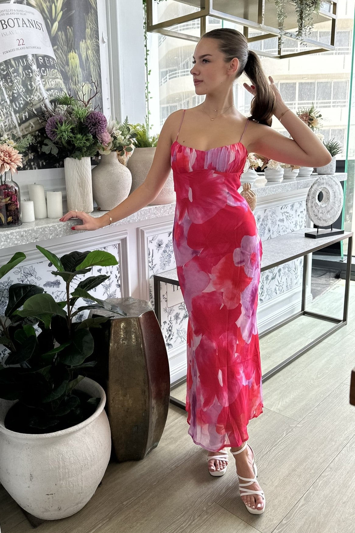 Kyla Shirred Bust Maxi Dress Pink