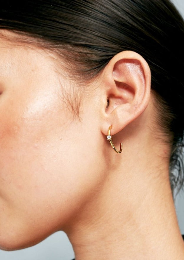 Drew Minimal Diamante 18K Gold Plated Earrings