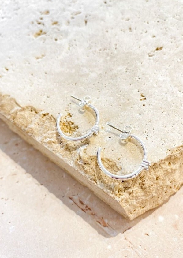 Camille Minimal Diamante Sterling Silver Earrings