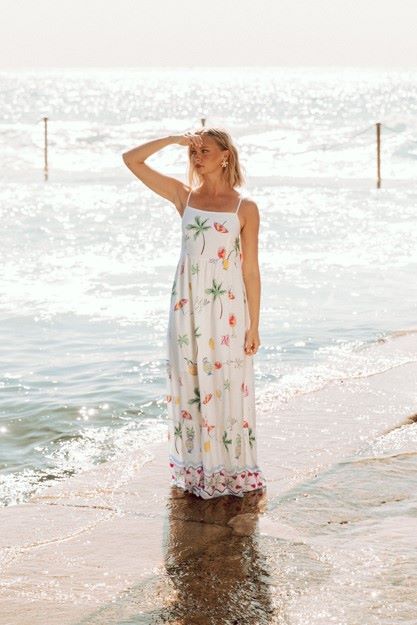 Malibu Tropical Print Maxi Dress White