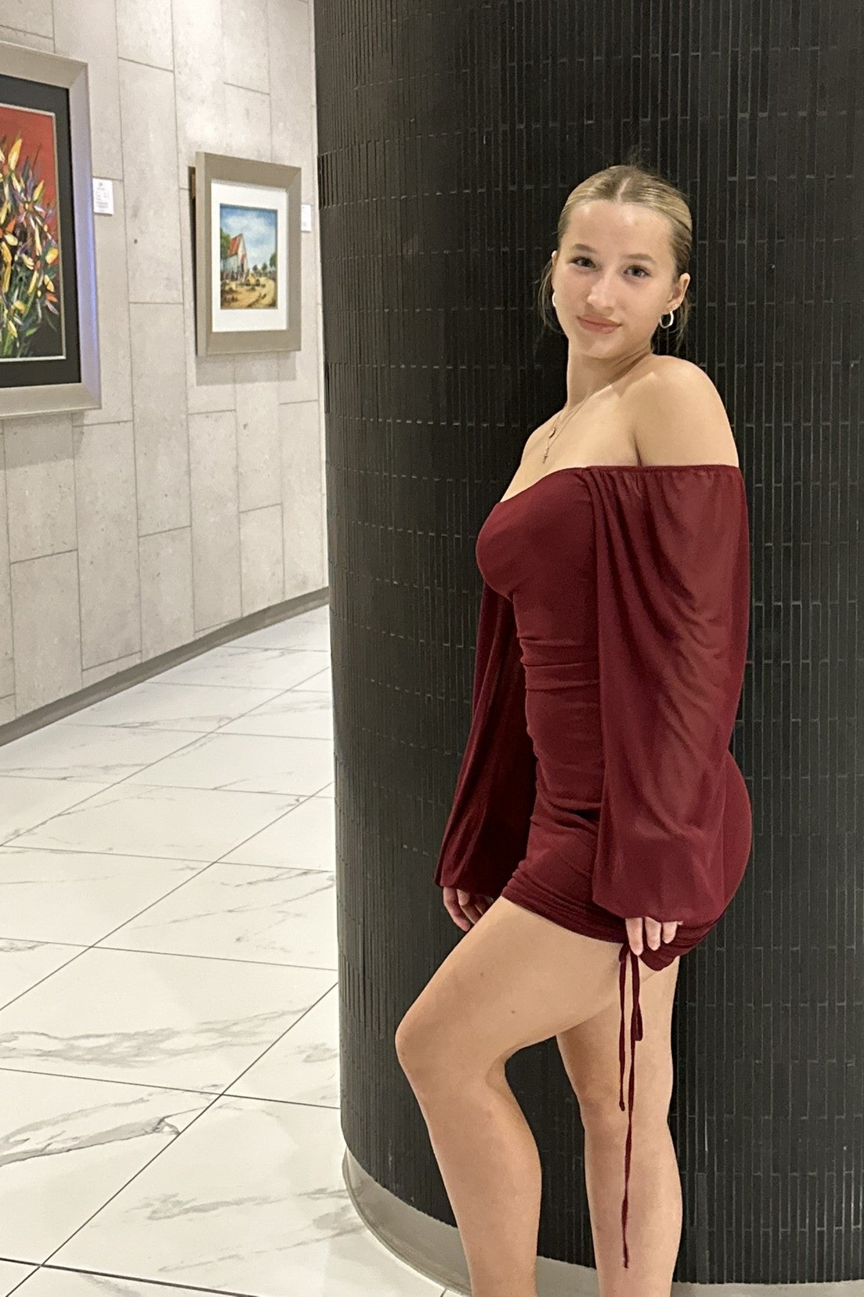 Maya Long Sleeve Mini Dress Burgundy