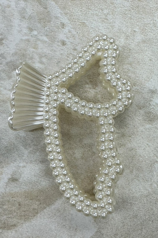 Double Pearl Butterfly Claw Clip White