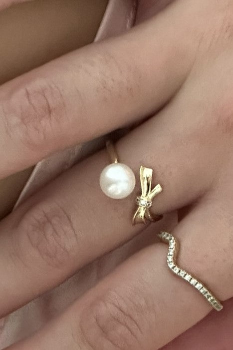 Pearl Tie Knot Ring Gold