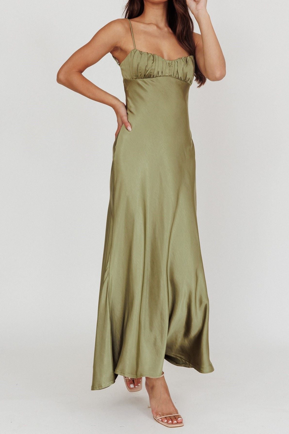 Penelope Shirred Bust Maxi Dress Olive