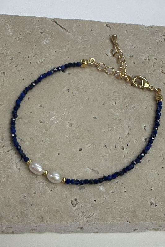 Raina Beaded Crystal Pearl Bracelet Navy