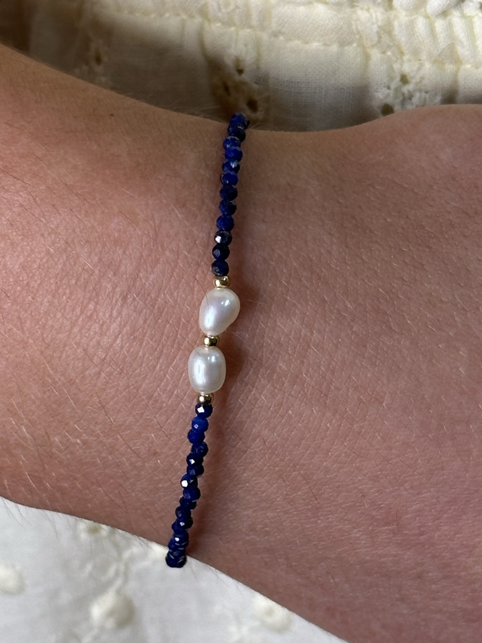 Raina Beaded Crystal Pearl Bracelet Navy