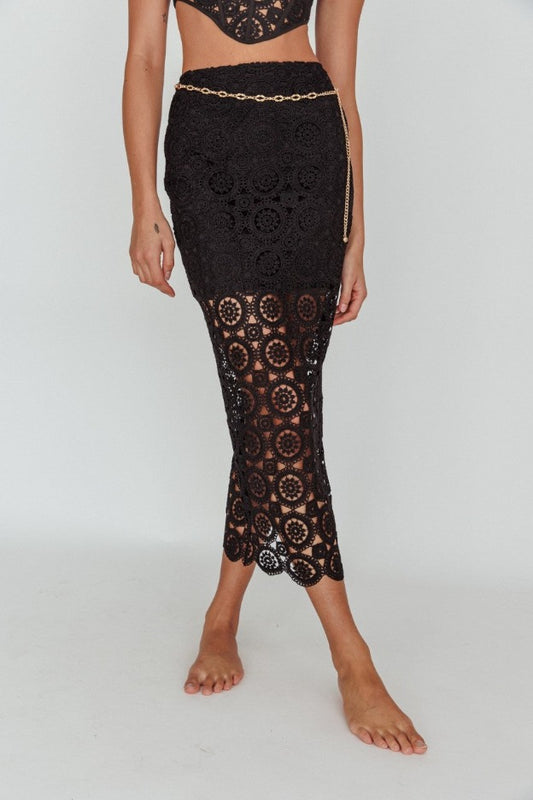 Maia Midi Skirt Lace Black