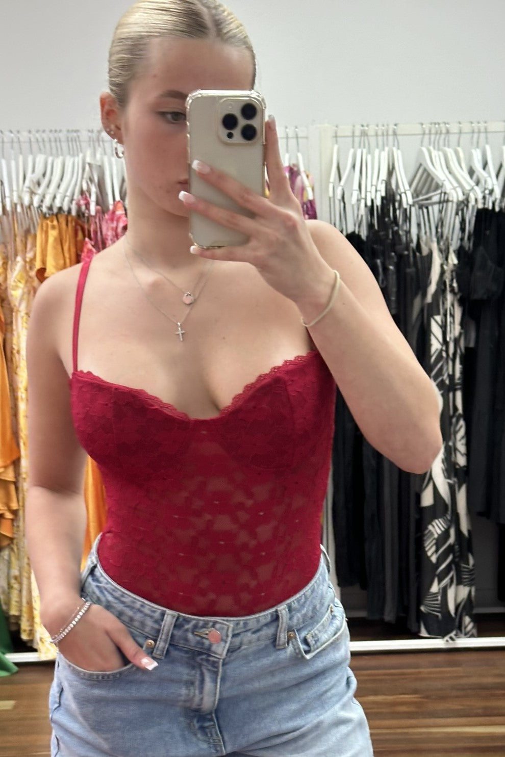 Rosetta Lace Bodysuit Red