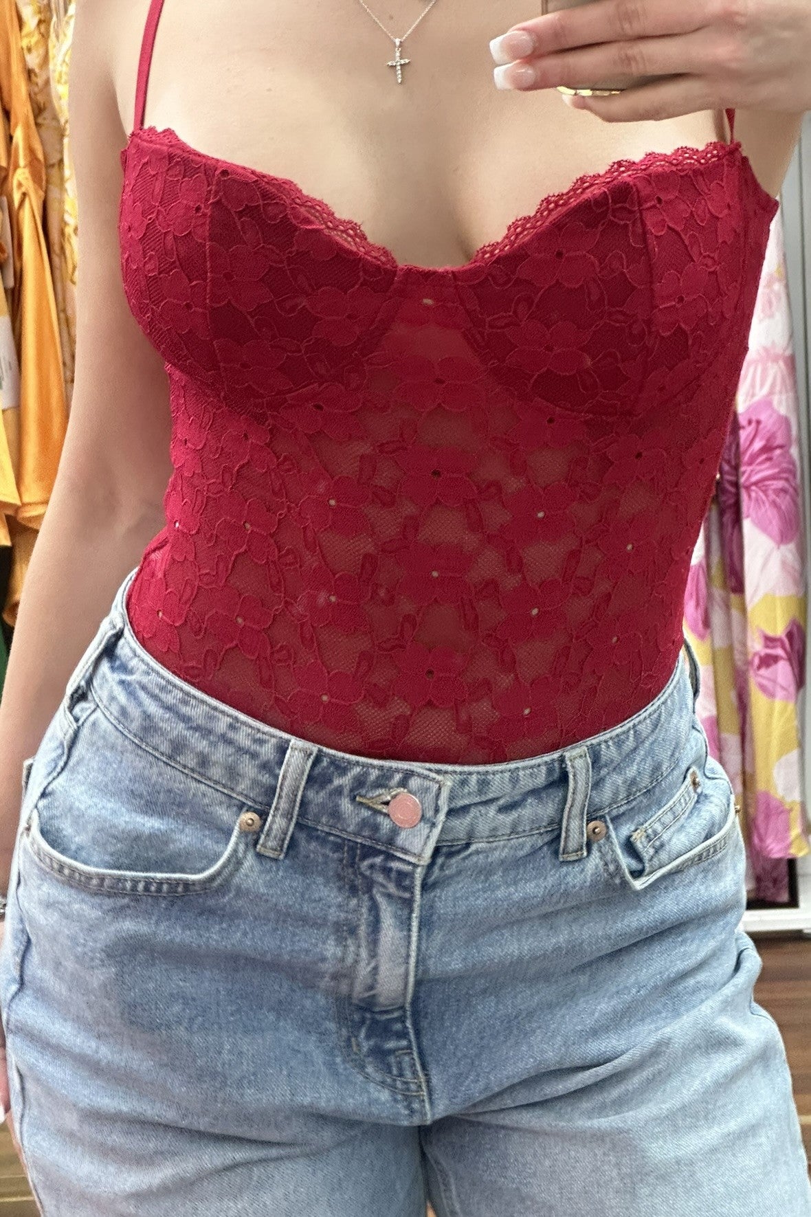 Rosetta Lace Bodysuit Red