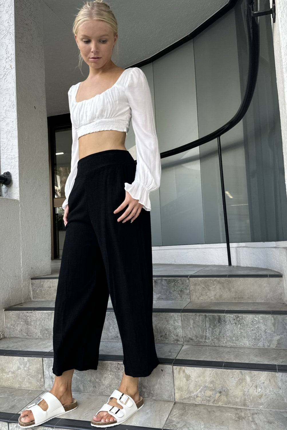 Rosie Wide Leg Linen Pant Black