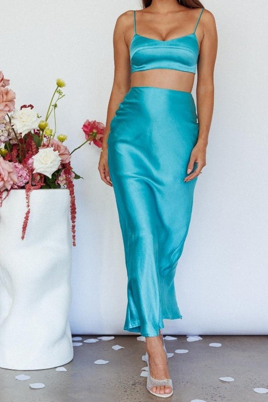 Melani Crop Top Satin Teal