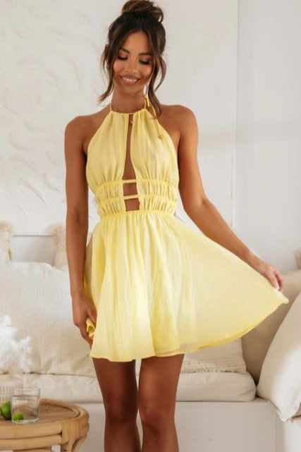 Avianna High Neck Mini Dress Yellow