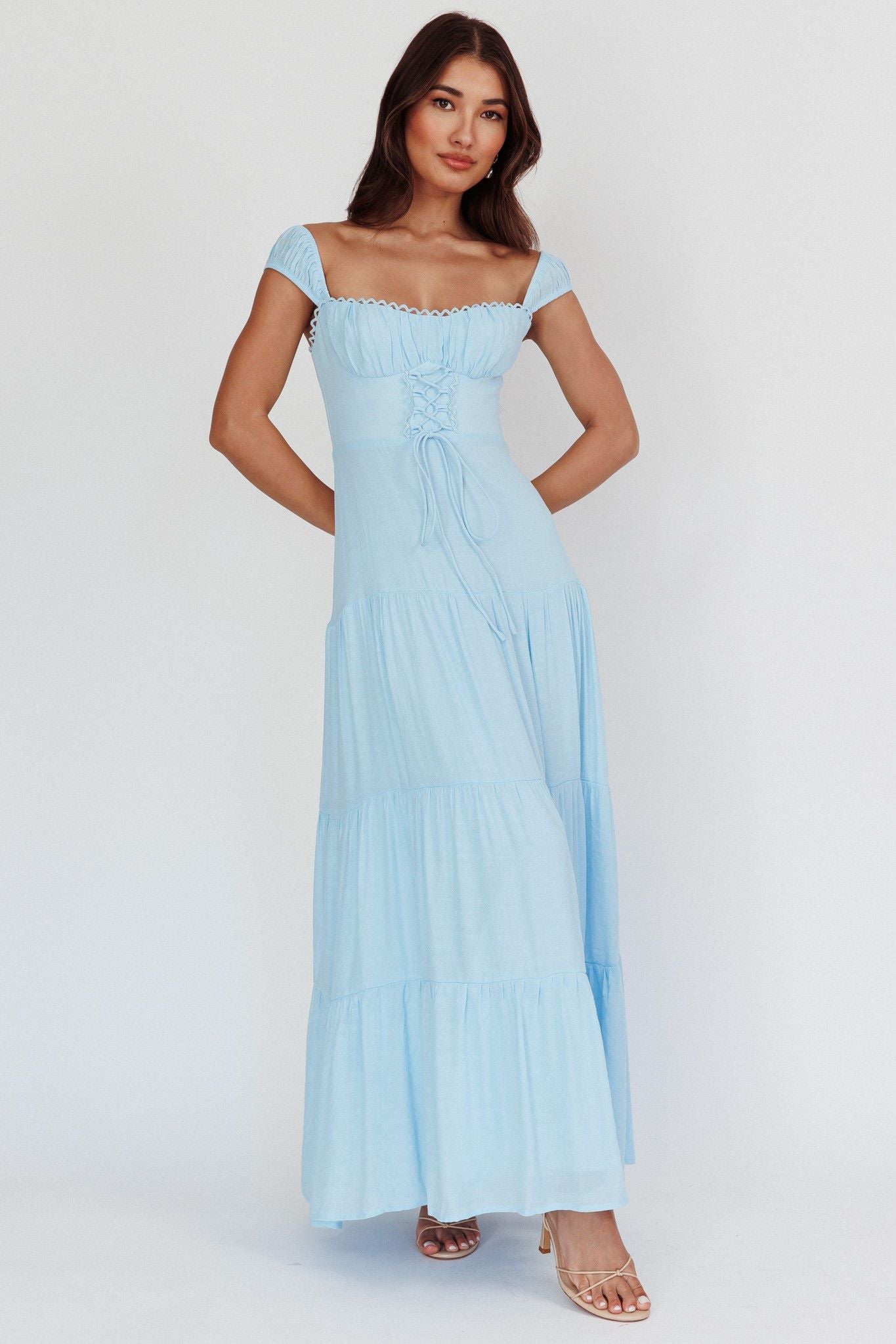 Selina Lace Up Bodice Maxi Dress Blue 