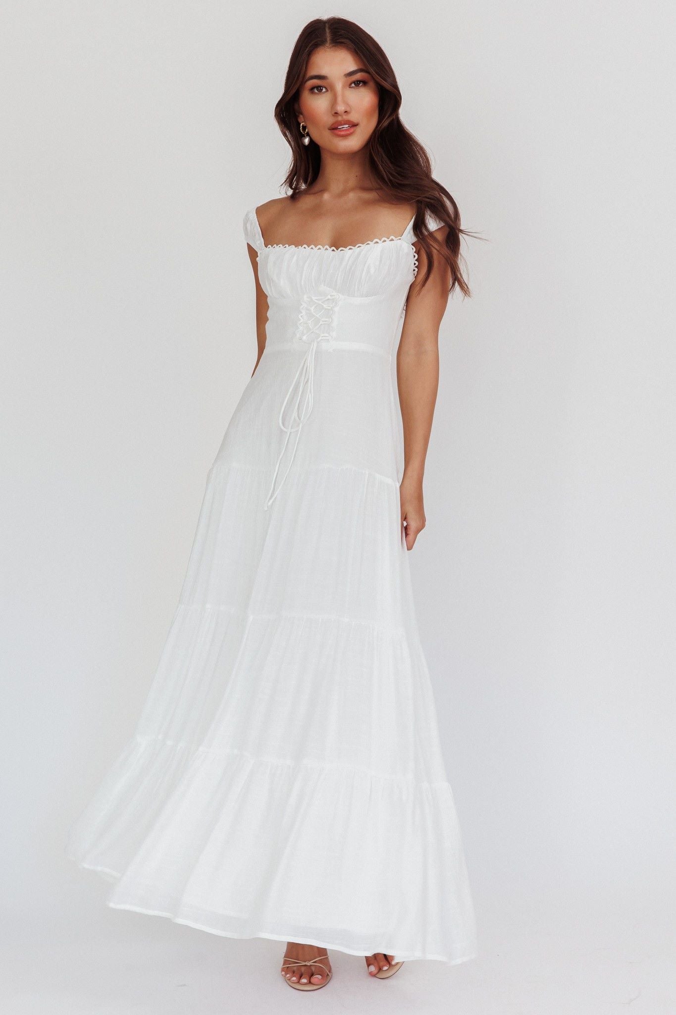 Selina Lace Up Bodice Maxi Dress White