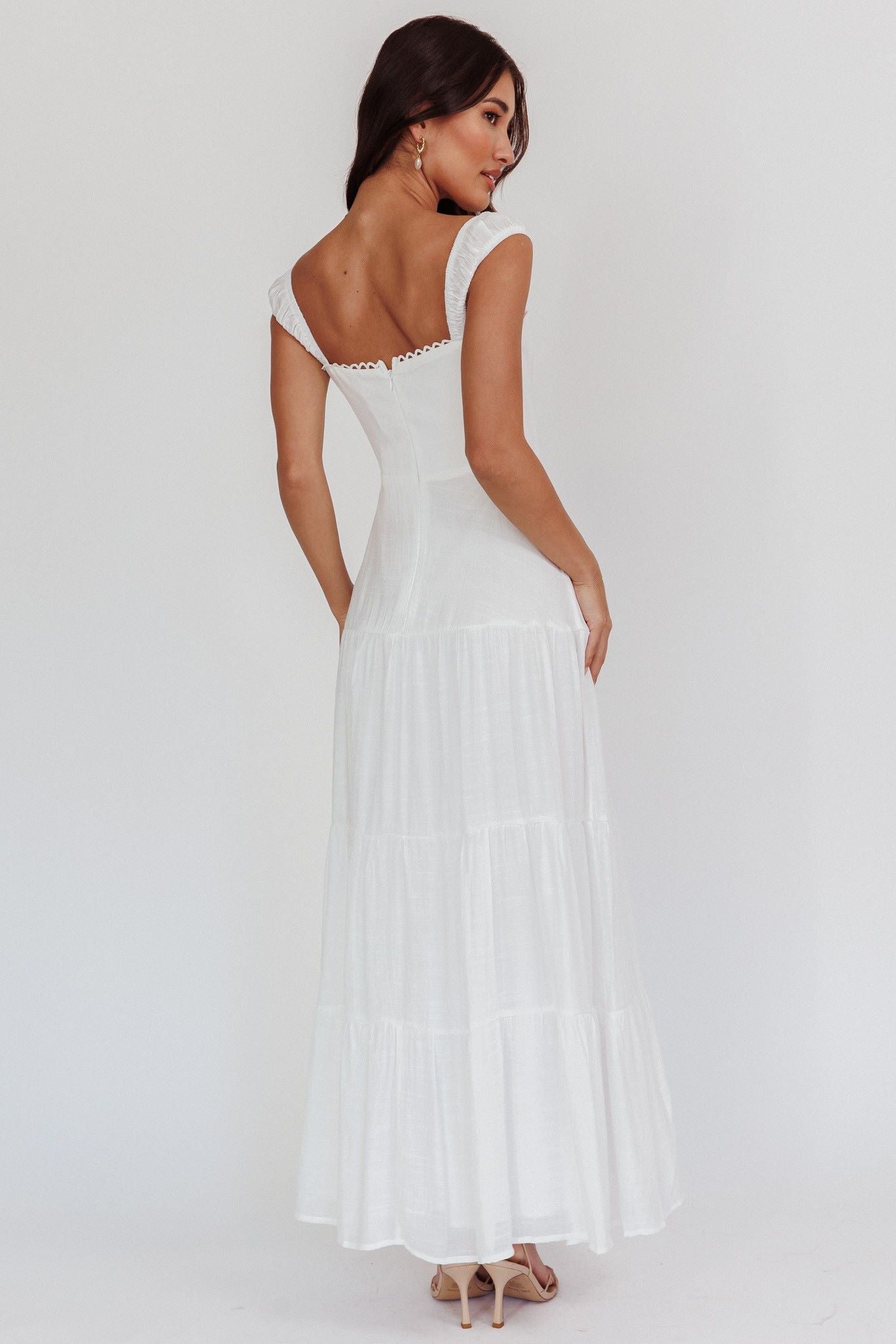 Selina Lace Up Bodice Maxi Dress White