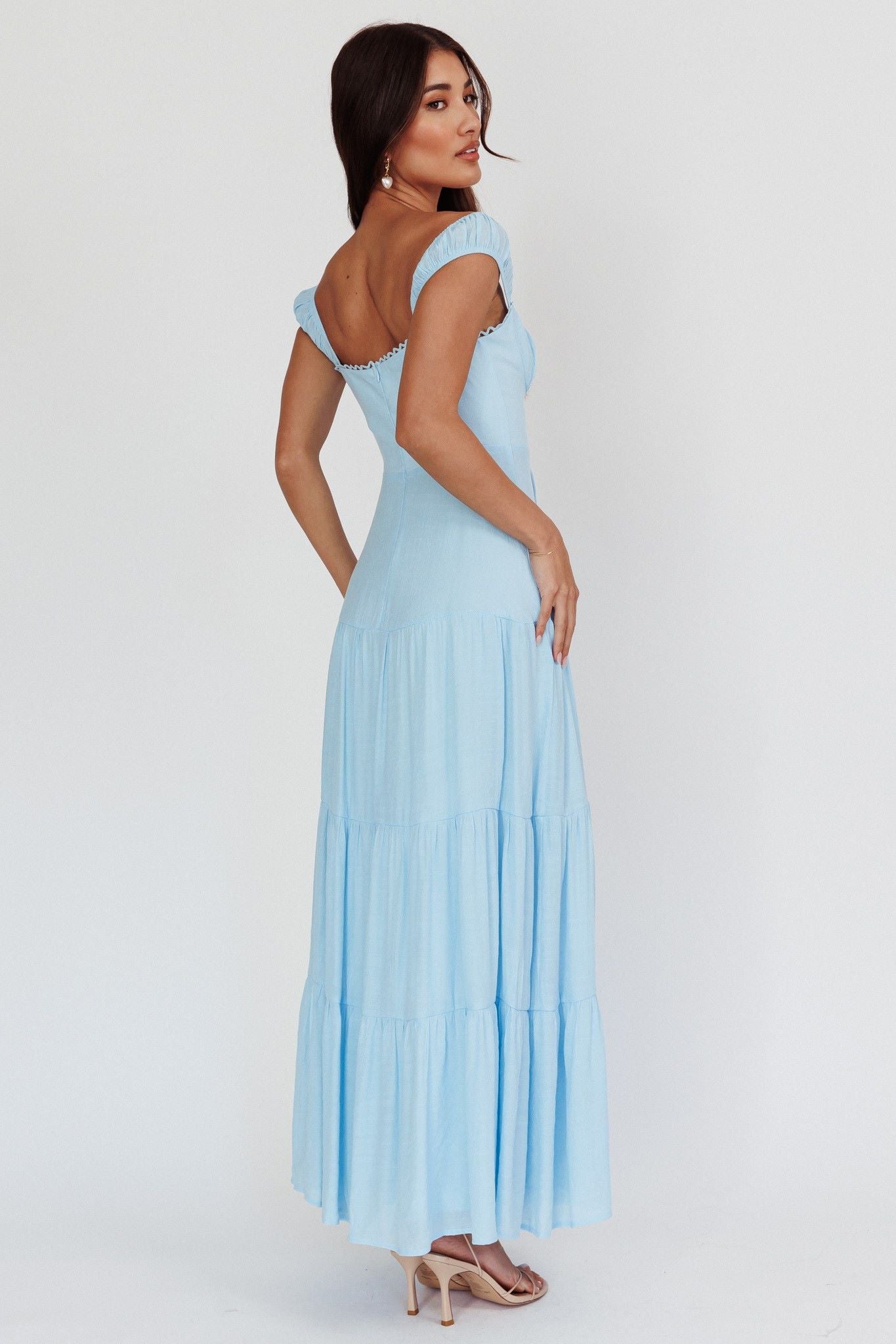 Selina Lace Up Bodice Maxi Dress Blue