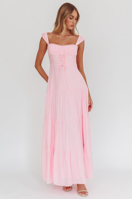 Selina Lace Up Bodice Maxi Dress Pink
