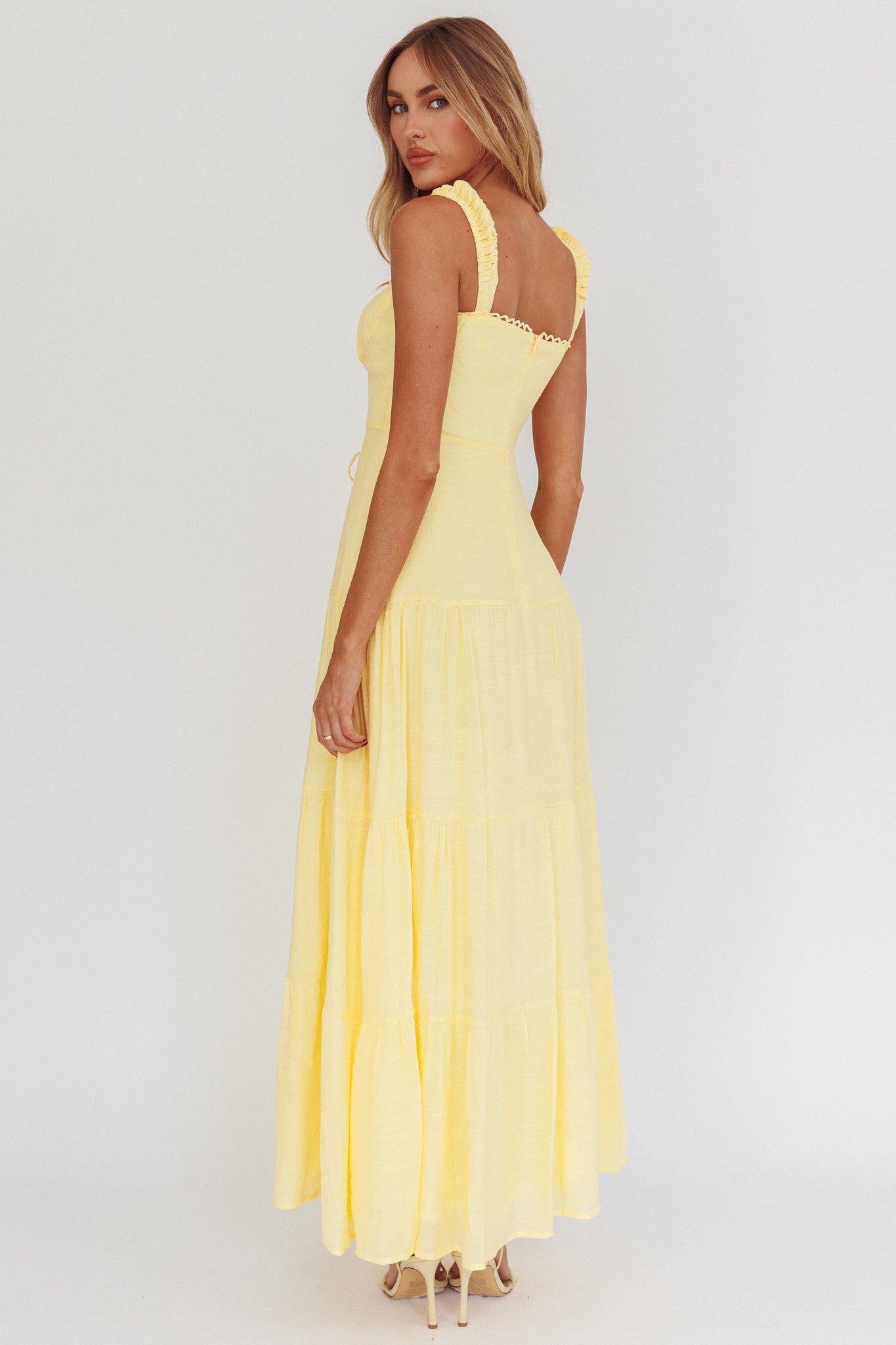 Selina Lace Up Bodice Maxi Dress Yellow