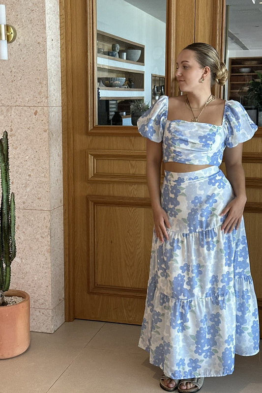 Summer Maxi Skirt Floral Blue