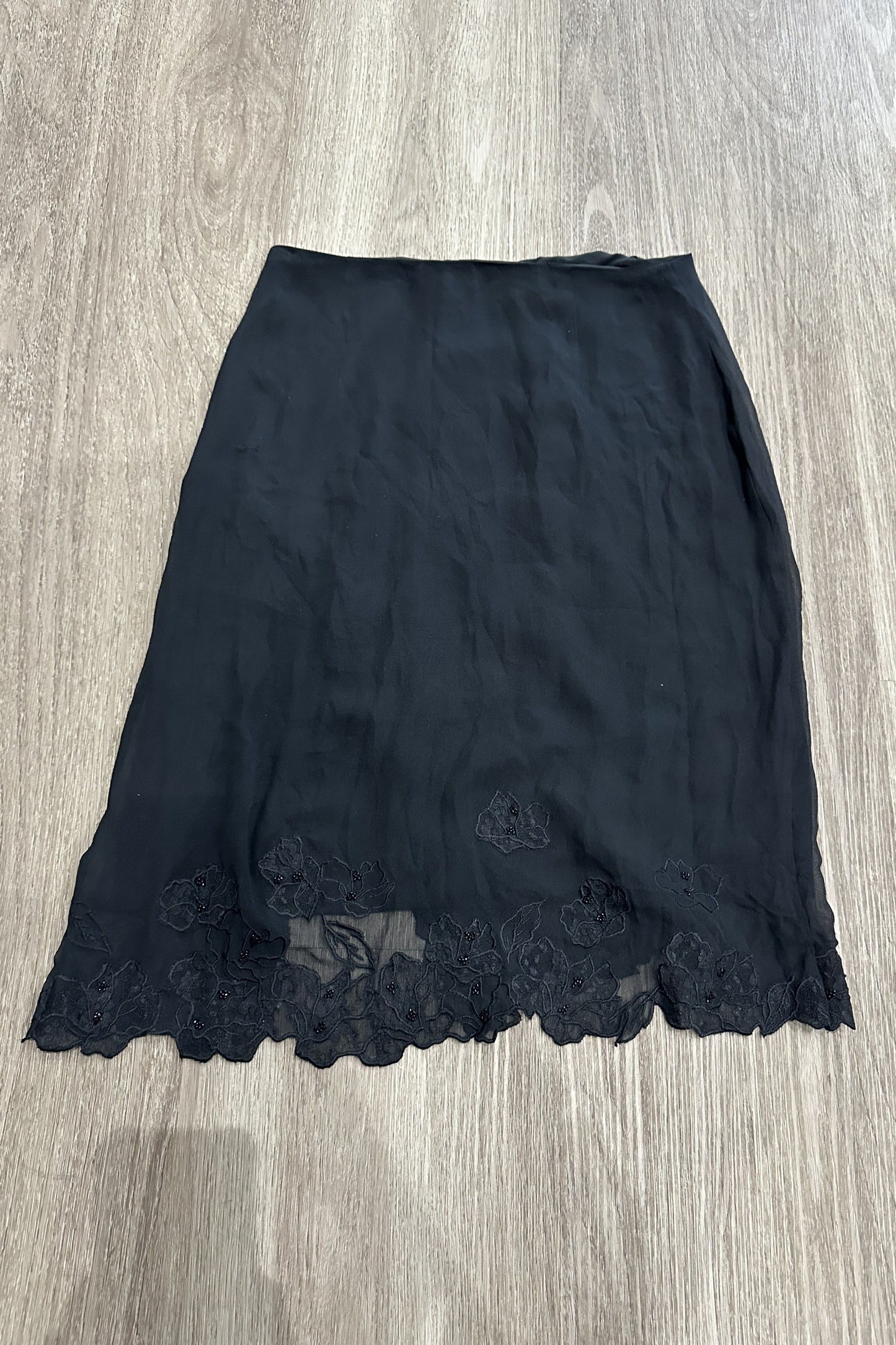 Vintage Beaded Embroidered Midi Skirt Black