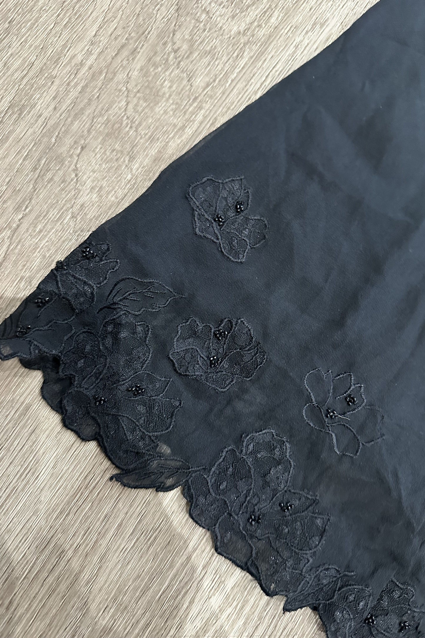 Vintage Beaded Embroidered Midi Skirt Black