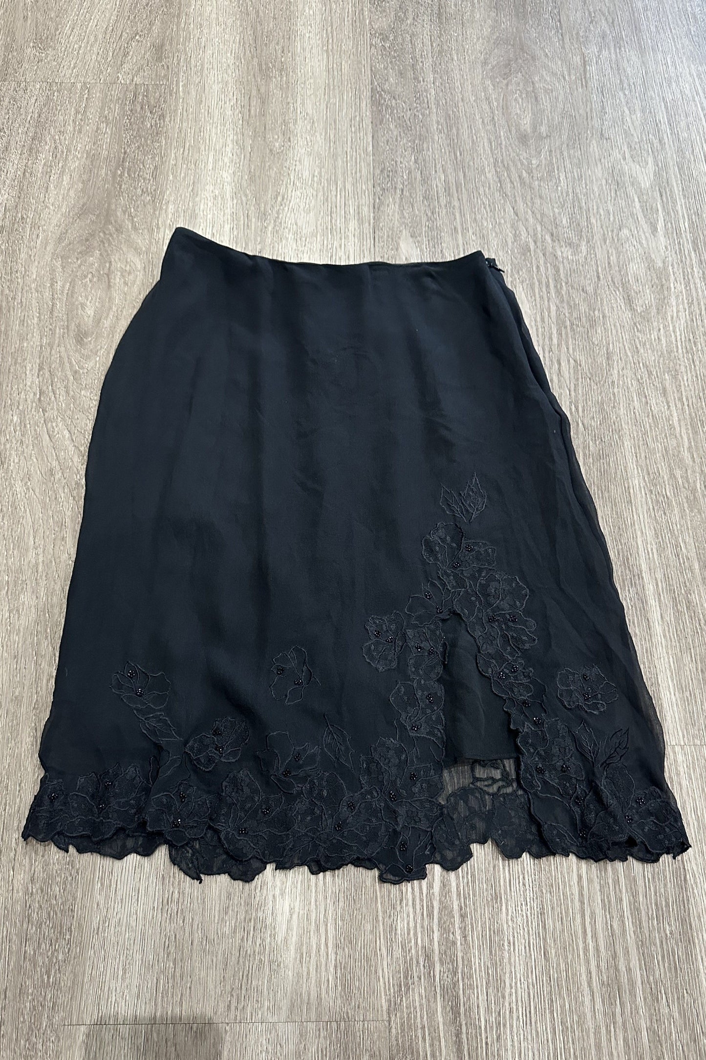 Vintage Beaded Embroidered Midi Skirt Black