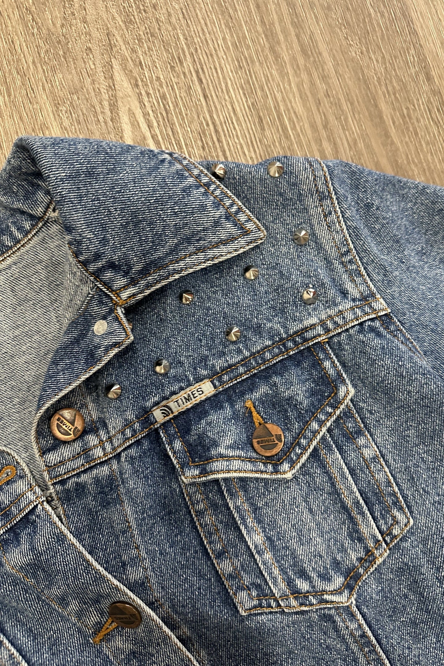 Vintage denim studded button up jacket