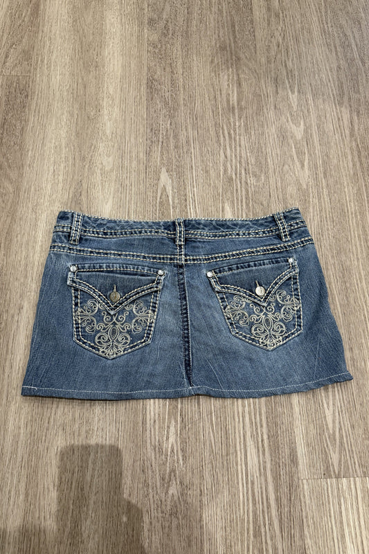 Vintage Nine West Embroidered Gem Denim Mini Skirt