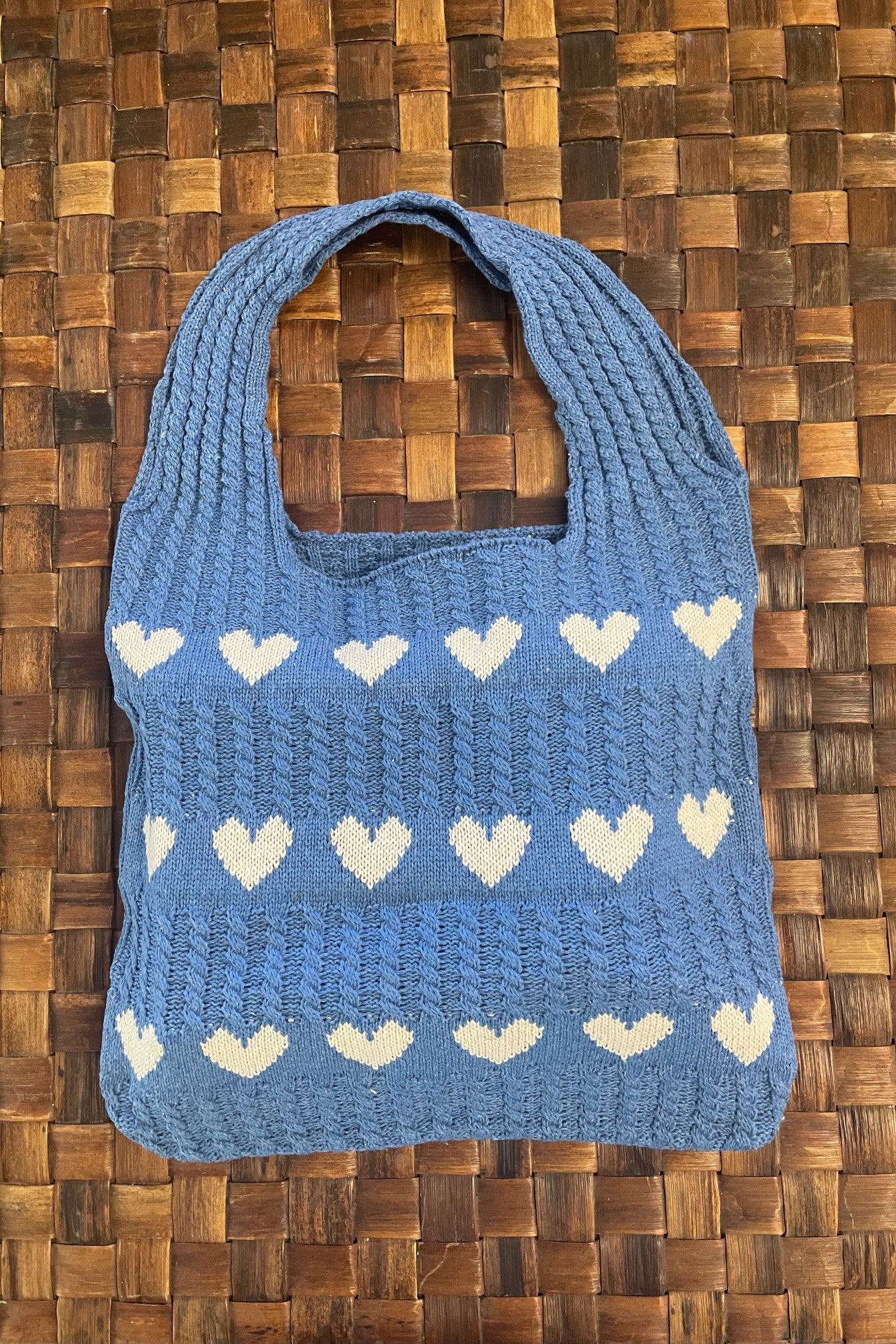 Valentine Knitted Heart Bag Blue