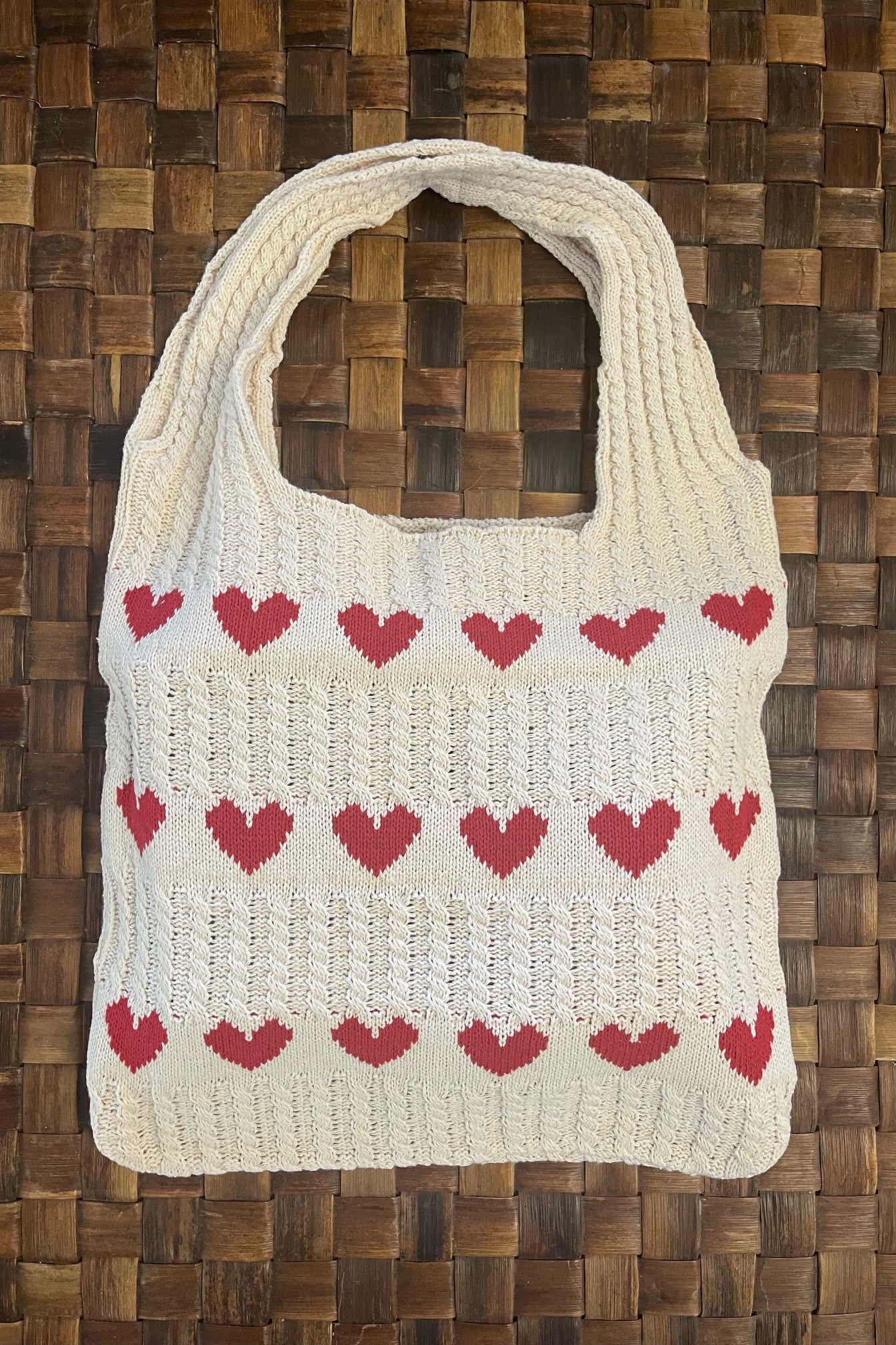 Valentine Knitted Heart Bag Cream