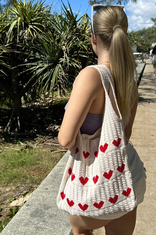 Valentine Knitted Heart Bag Cream