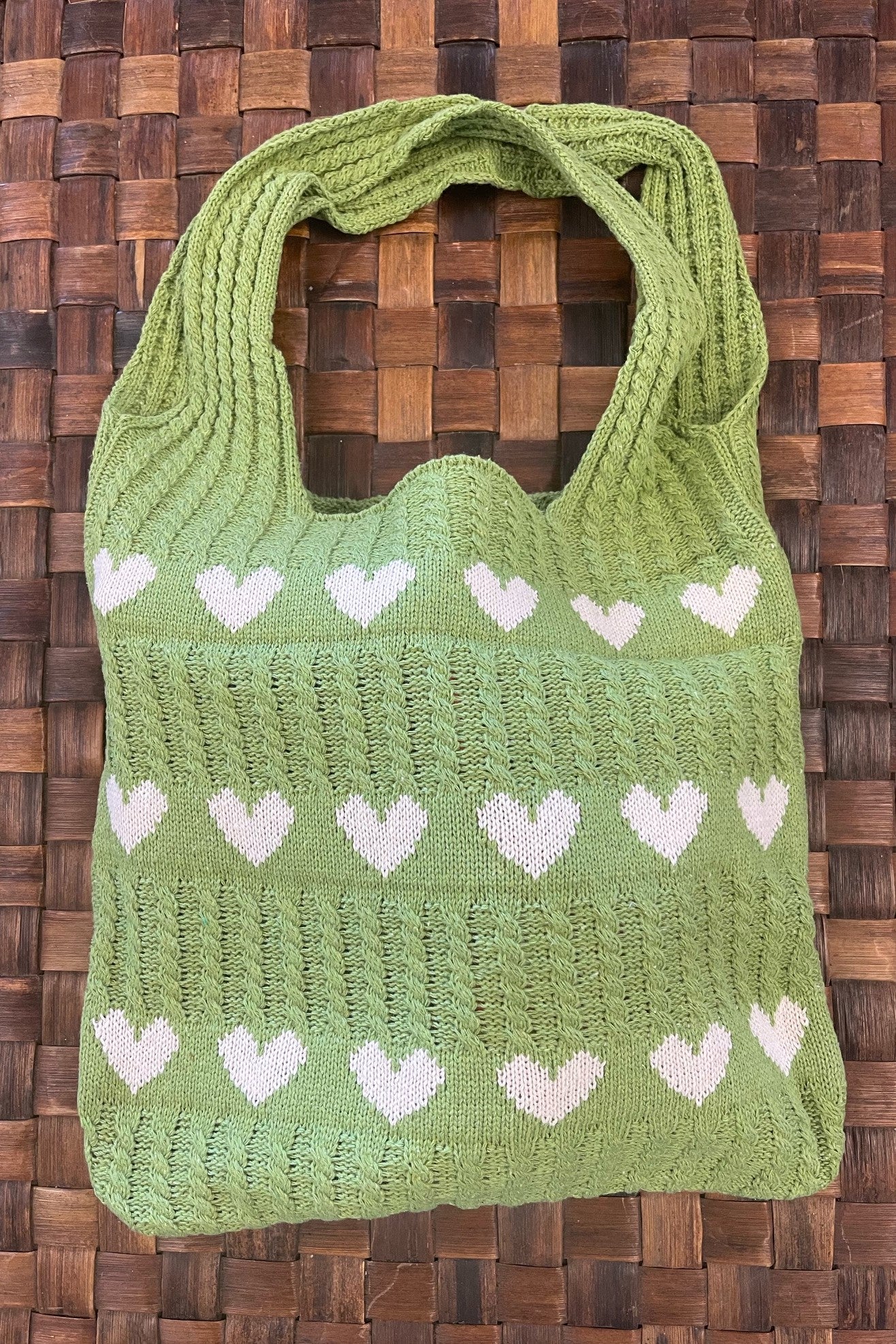 Valentine Knitted Heart Bag Green