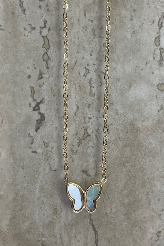 18K Gold Plated White Shell Butterfly Pendant Necklace