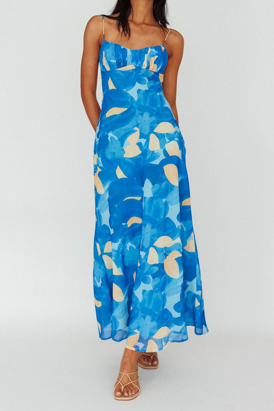 Kyla Shirred Bust Maxi Dress Blue