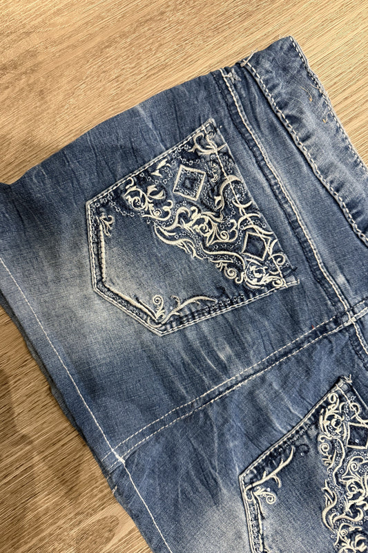 Vintage Amethyst denim mini skirt embroidered