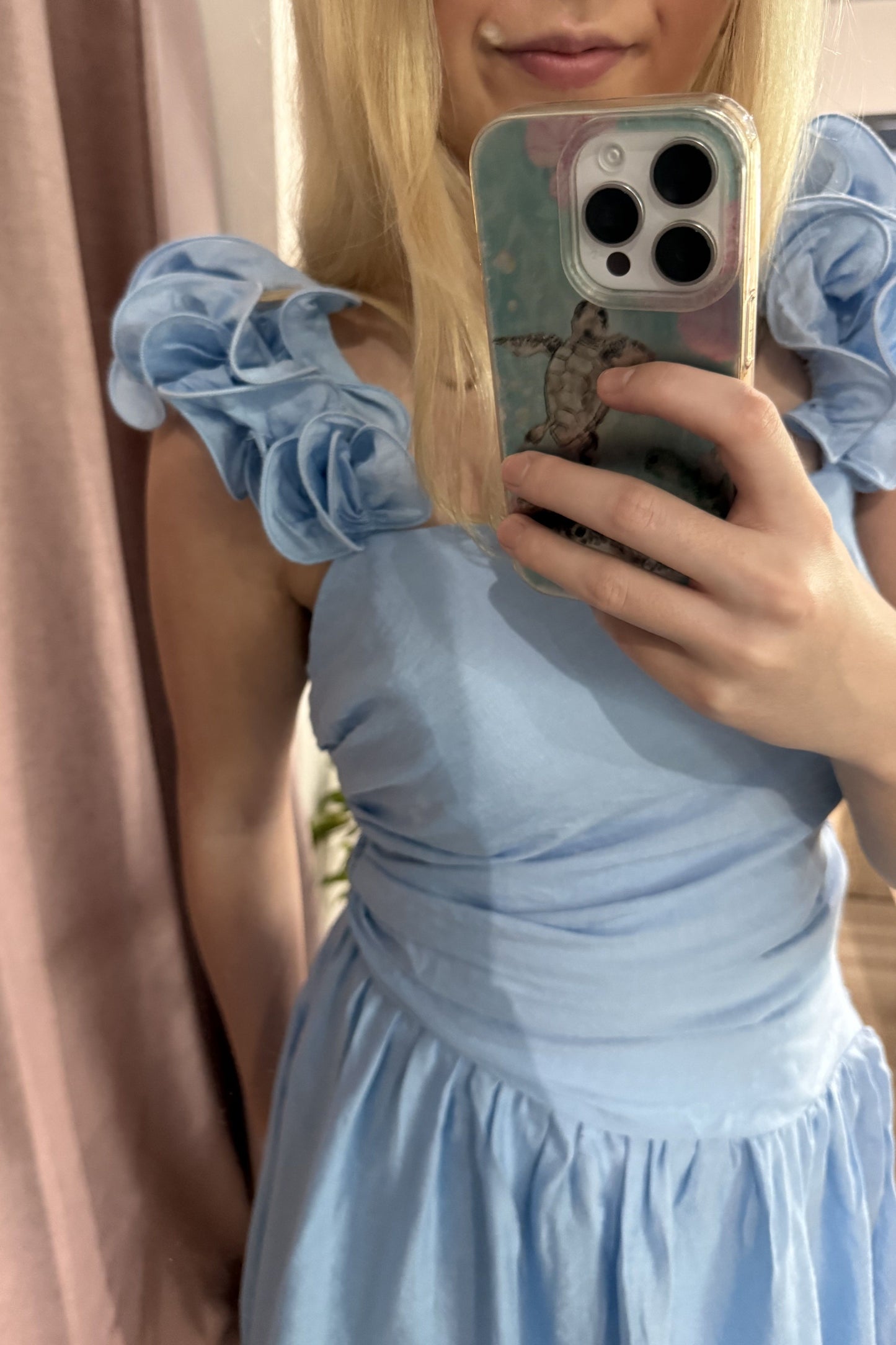 April Flower Sleeve Mini Dress Blue