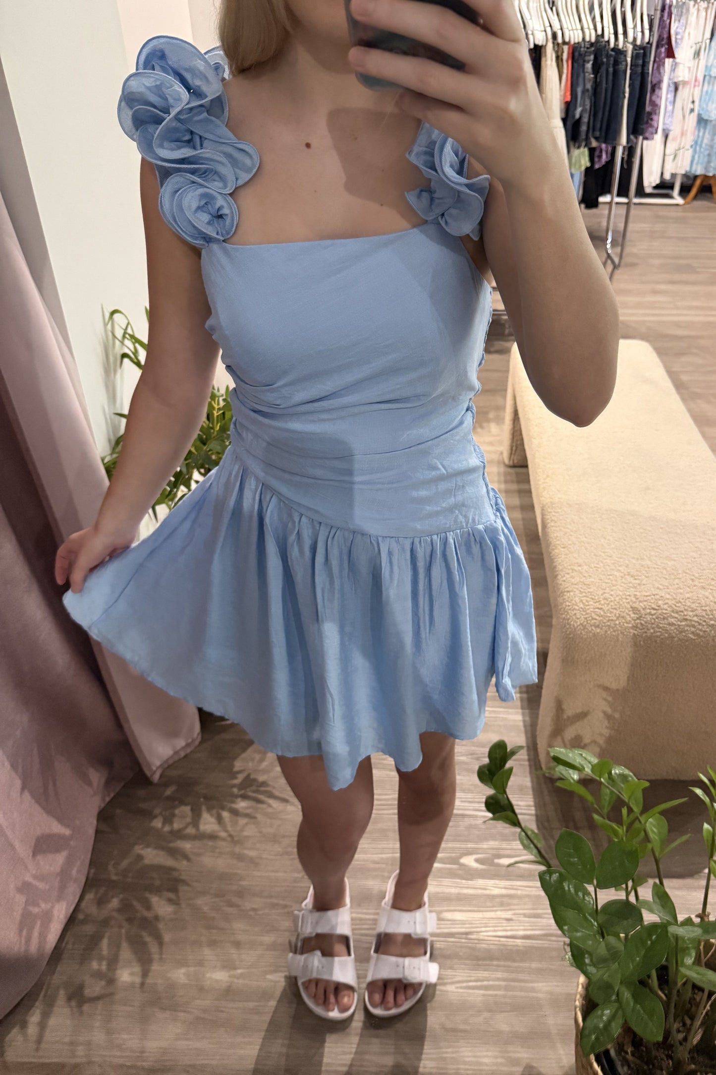 April Flower Sleeve Mini Dress Blue